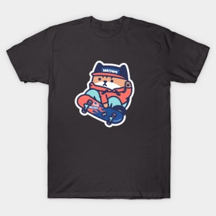 Red and Blue Skater Cat T-Shirt